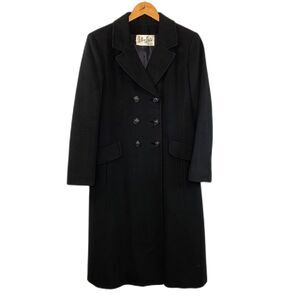 Vintage Womens 100% Pure Chinese Cashmere Black Coat Double Breasted Timeless